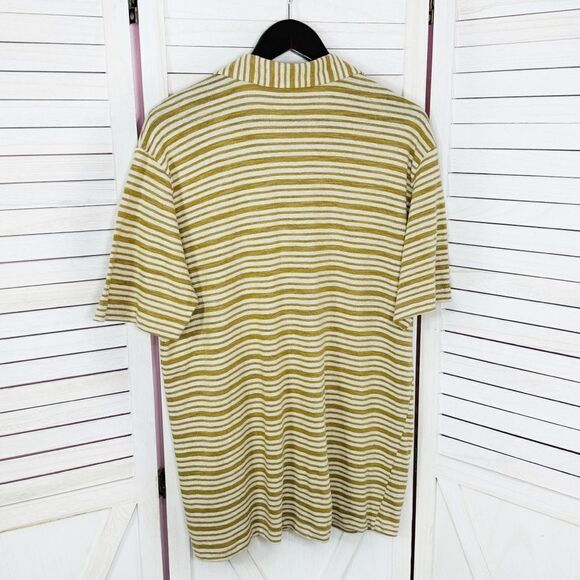 Zara Striped Cotton Linen Knit Button Up T Shirt Tan Large Short Sleeve Camp - Picture 4 of 12